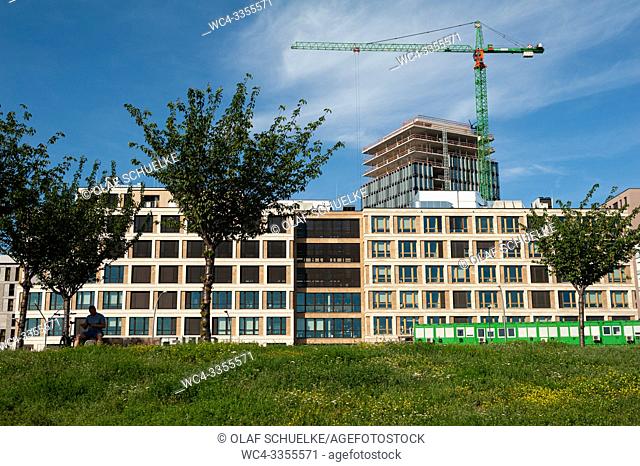 Berlin, Germany, Europe - View of new buildings on the banks of the Spree River in the Friedrichshain-Kreuzberg district
