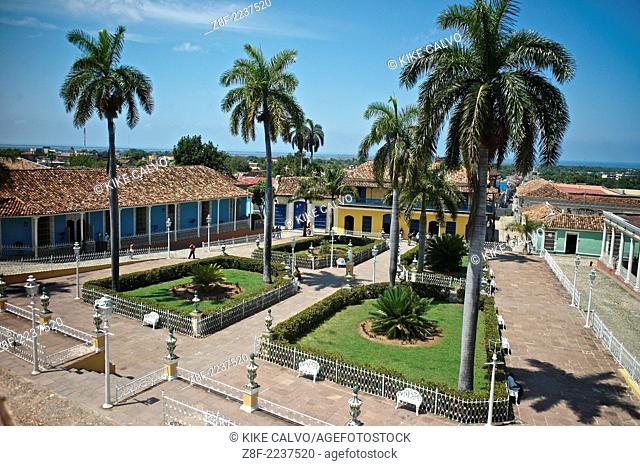 Plaza Mayor in Trinidad, a UNESCO World Heritage Site, with the restored house of Casa de los Sanchez Iznaga, now the Museum of Colonial Architecture