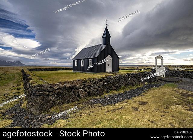 Black Wooden Church, Budir Kirka, Búðakirkja, Budir, Snäfellsnes Peninsula, Snæfellsnes, West Iceland, Iceland, Europe