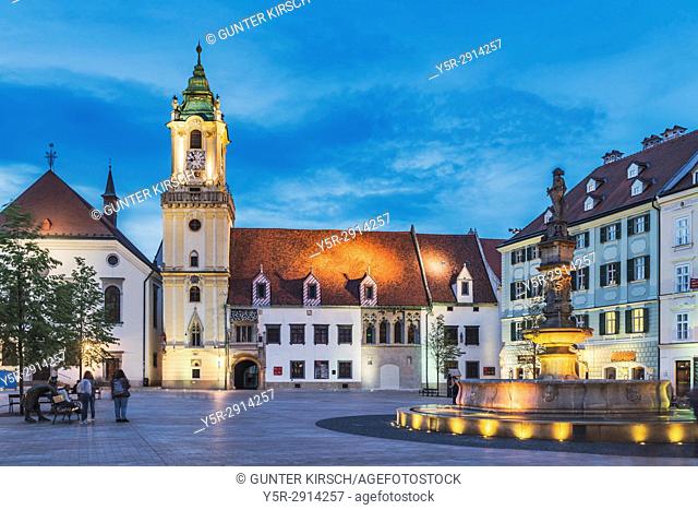 The old town hall is one of the oldest buildings of the city built of stone. It is located at the Main Square in the old town of Bratislava, Slovakia, Europe