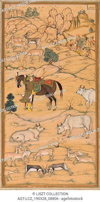 Akbar Mounting his Horse; page from the Chester Beatty Akbar Nama (History of Akbar), 1605-07. Attributed to Sur Das Gujarati (Indian, active 16th century)