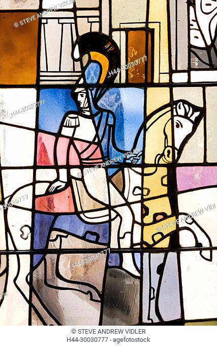 Germany, Bavaria, Munich, Marienplatz, The New Town Hall aka Neus Ratshaus, Stained Glass Window depicting Knight on Horseback