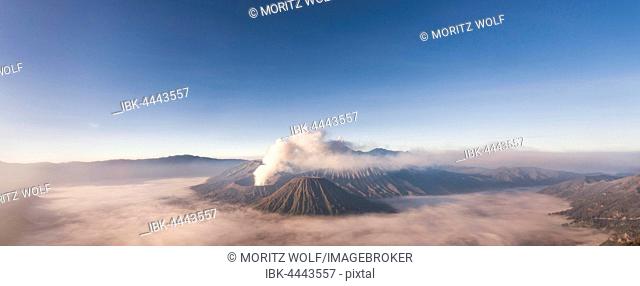 Mount Bromo volcanic clouds, morning atmosphere, Mount Batok, Mount Kersi, Mount Semeru, Bromo Tengger Semeru National Park, East Java, Indonesia