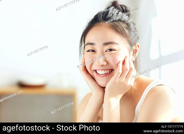 Japanese woman enjoying time at home