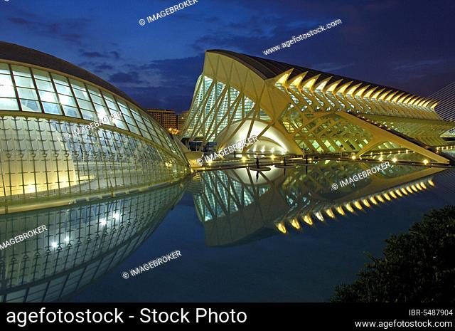 L'Hemisferic and Science Museum Museu de les Ciencies Principe Felipe, architect Santiago Calatrava, Quarter of Arts and Sciences, Valencia, Spain, Europe