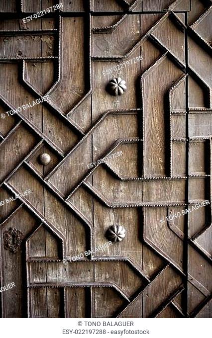old aged wooden door iron handcraft deco