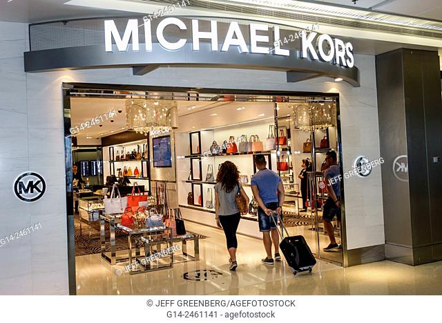 Florida, Miami, International Airport, MIA, inside, terminal, concourse, gate area, shopping, front, entrance, display, sale, Michael Kors