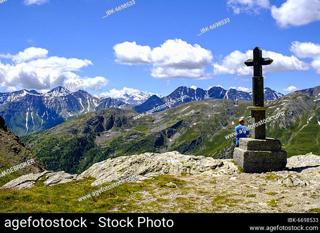 Way cross at Grand Saint-Bernard, Great St. Bernard Pass, Col du Grand-Saint-Bernard, Colle del Gran San Bernardo, Valais Alps, Aosta Valley, Italy, Europe