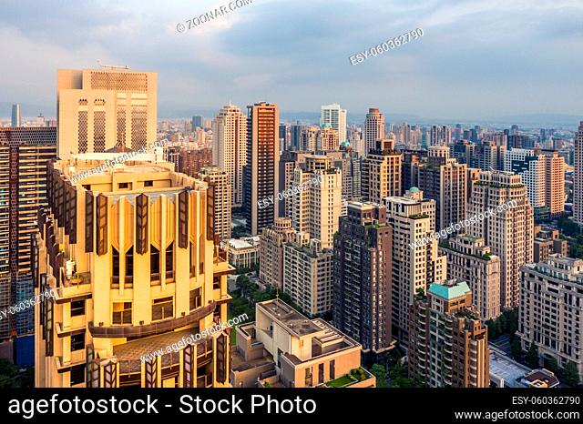 Taichung, Taiwan - September 13th, 2019: cityscape of Taichung city with skyscrapers and buildings at Taichung City, Taiwan, Asia
