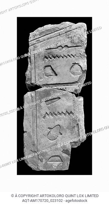 Sunk relief fragment, Late Period, Saite, Dynasty 26, 664â€“610 B.C., From Egypt, Upper Egypt, Thebes, Deir el-Bahri, Tomb of Nespekashuty (TT 312, ), Lunette