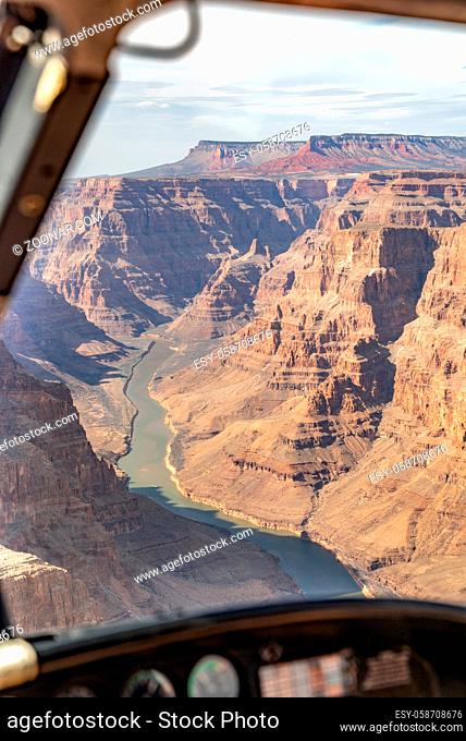 West rim of Grand Canyon in Arizona USA from Helicopter