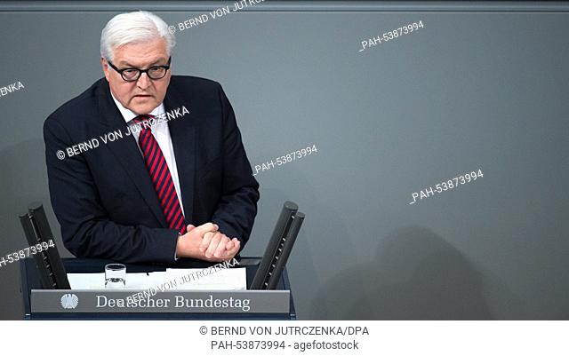 German Foreign Minister Frank-Walter Steinmeier speaks during the debate on the budget for the Federal Chancellery Office in the German Bundestag in Berlin
