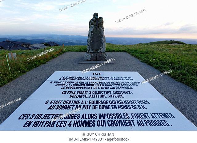 France, Puy de Dome, Parc Naturel Regional des Volcans d'Auvergne (Natural regional park of Volcans d'Auvergne), Eugene Renaux statue at the summit of the Puy...