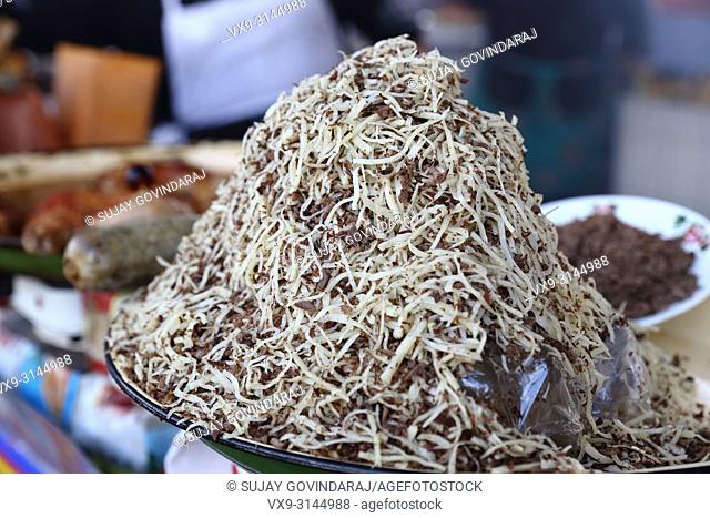 Norin, a local Uzbek noodle like pasta with small pieces of horse meat called ""Kazi""