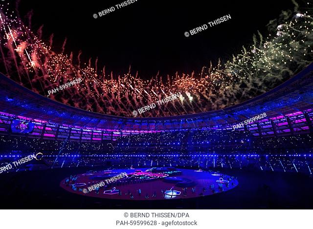 Fireworks illuminate the sky during the Closing Ceremony at the Baku 2015 European Games in Baku, Azerbaijan, 28 June 2015