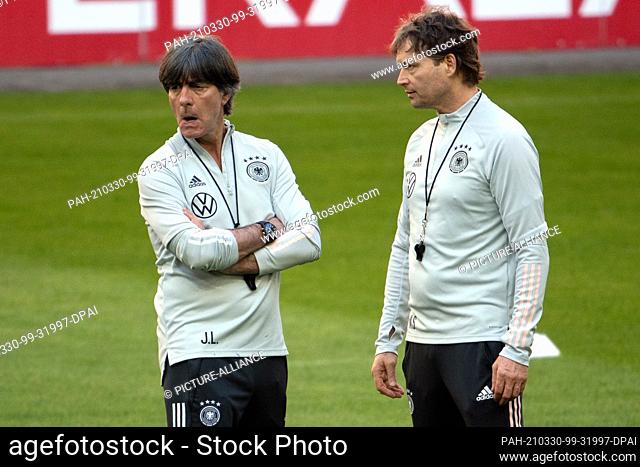 30 March 2021, North Rhine-Westphalia, Duesseldorf: Football: National team, before the World Cup qualifier against North Macedonia at the Merkur-Spiel-Arena