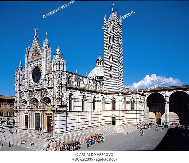 Cathedral, Siena, by Giovanni Pisano, Nicola Pisano, 1229, 13th Century, polychrome marble. Italy; Tuscany; Siena; Cathedral; Santa Maria Assunta Cathedral