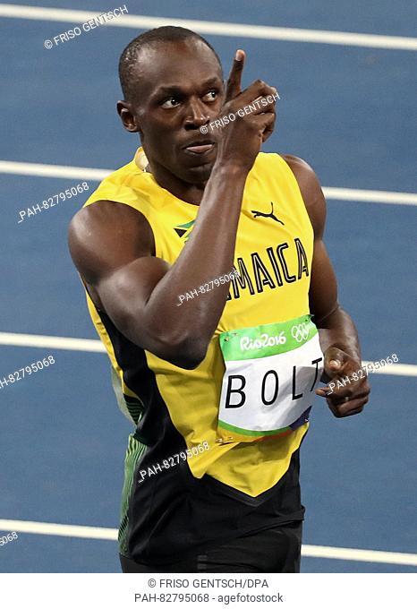 Usain Bolt of Jamaica competes in Men's 100m Semifinals of the Athletic, Track and Field events during the Rio 2016 Olympic Games at Olympic Stadium in Rio de...