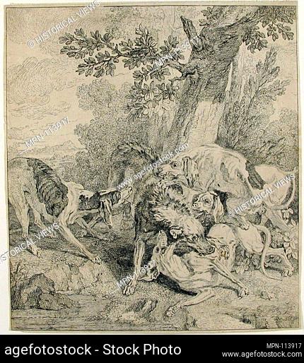 Wolf Hunt. Artist: Jean-Baptiste Oudry (French, Paris 1686-1755 Beauvais); Date: 1725; Medium: Etching; Dimensions: sheet: 12 1/4 x 10 7/8 in. (31