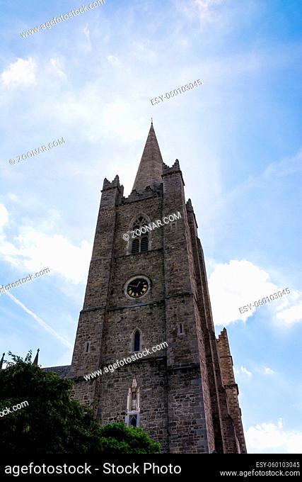 St. Patrick Cathedral Steeple Sunny Day Backlit Architecture Blue Sky