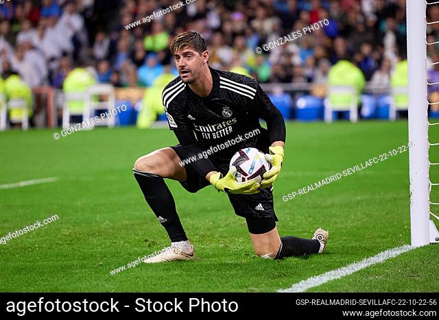 Madrid, Spain. 22nd, October 2022. Goalkeeper Thibaut Courtois (1) of Real Madrid seen during the LaLiga Santander match between Real Madrid and Sevilla FC at...