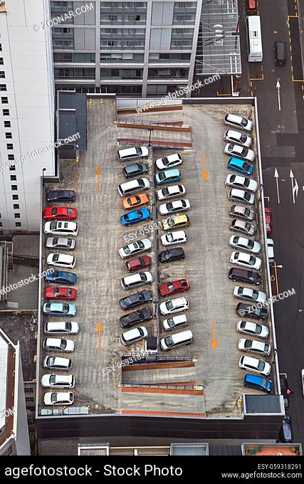 Cars in a parking lot from above