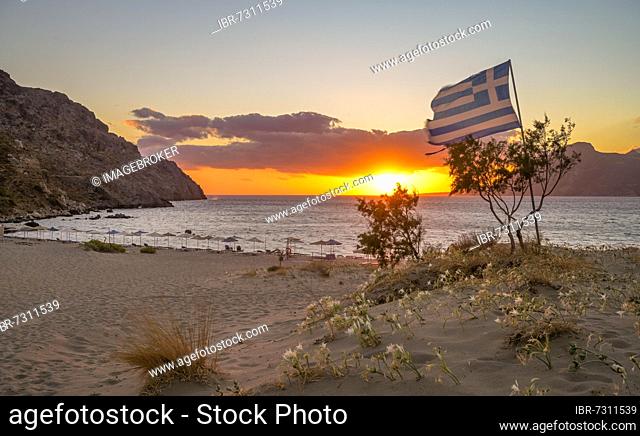 Sunset, sandy beach, Plakias, south coast, Crete, Greece, Europe
