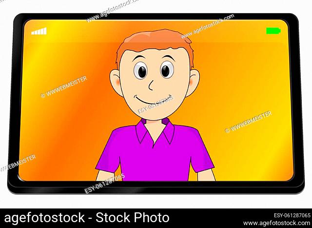 Young man using video chat on Tablet computer - 3D illustration