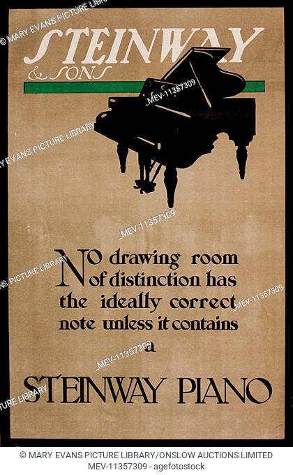Advertisement for Steinway Pianos - no drawing room of distinction has the ideally correct note unless it contains one