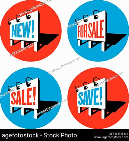Set of four sign logos or badges with sales and marketing messages