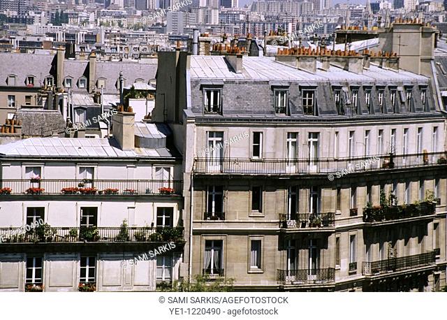 Balconies of apartment buildings on Île Saint-Louis, Paris, France