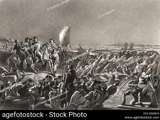 The American retreat from Long Island at the end of the Battle of Long Island, August 27, 1776 during the American Revolutionary War