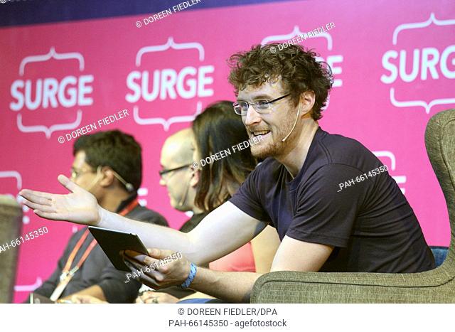 Founder of the startup conferences Surge and Web Summit, Paddy Cosgrave, speaking at one of his conferences in Bangalore, India, 24 February 2016