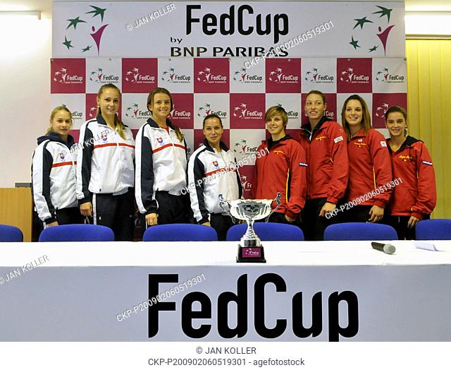 ***FILE PHOTO*** Slovak and Belgian Fed Cup teams, from left to right, Slovaks Lenka Wienerova, Magdalena Rybarikova, Daniela Hantuchova