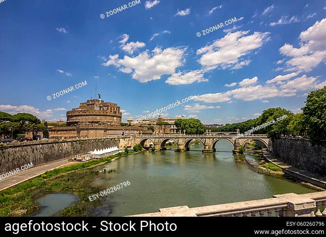 Sant' Angelo Castel and Sant' Angelo Bridge at summer in Rome, Italy