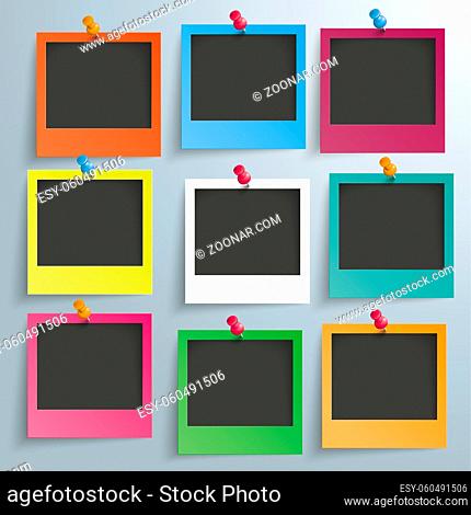 9 colored photo frames on the gray background. Eps 10 vector file