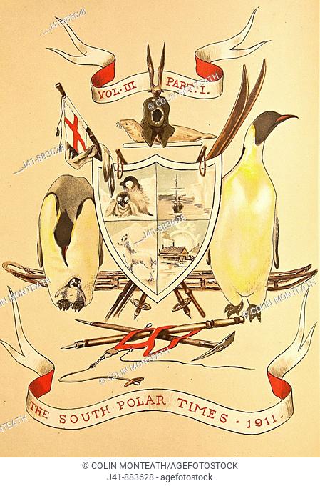 Coat of Arms from South Polar Times , 3 vols of articles and paintings from Captain Scott's Discovery 1901 and Terra Nova 1910 expedition members