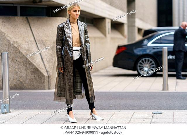 Blogger Caroline Daur posing outside the Roland Mouret runway show during London Fashion Week - Sept 17, 2017 - Photo: Runway Manhattan/Grace Lunn ***For...