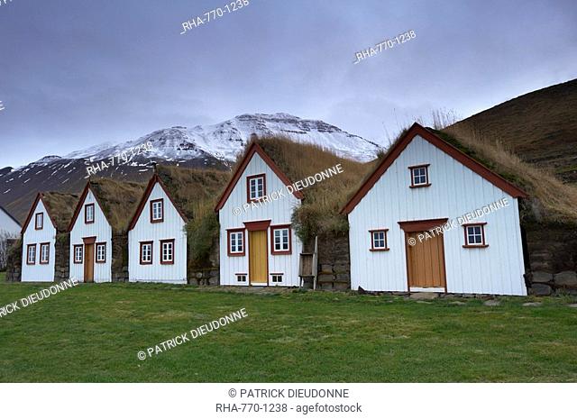 Laufas historic farmstead, large turf farm house built between 1866 and 1970, north of Akureyri, Iceland, Polar Regions
