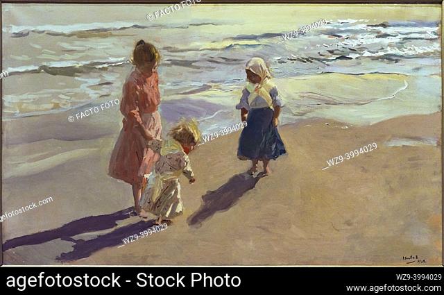 Joaquin Sorolla y Bastida (1863-1923). Girls on the beach (Ninas en la playa). 1908. Oil on canvas. . . Joaquin Sorolla y Bastida was a Spanish painter of the...
