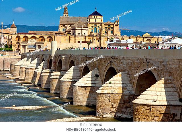 Spain, Andalusia.The Mezquita in Cordoba. Romanesque bridge and Mezquita