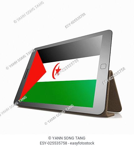 Tablet with Western Sahara flag image with hi-res rendered artwork that could be used for any graphic design