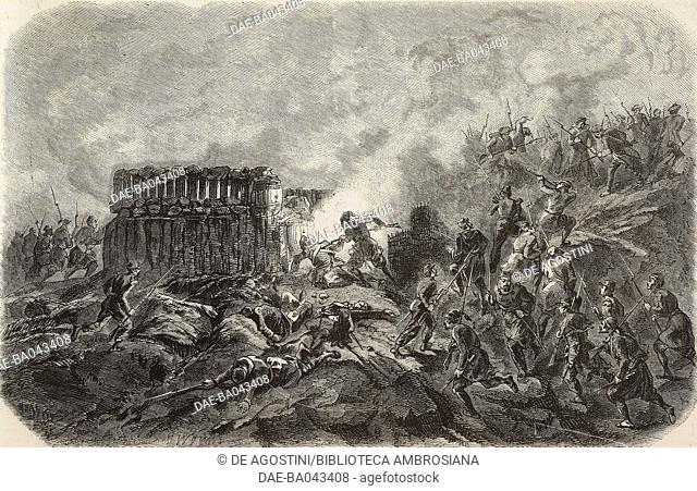 French soldiers conquering the Bastion du Mat, December 29-30, 1855, Sevastopol, Crimean war, illustration from L'Illustration, Journal Universel, No 623