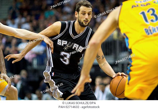 Marco Belinelli of the San Antonio Spurs in action during the NBA Global Games match between Alba Berlin and San Antonio Spurs at O2 World in Berlin, Germany
