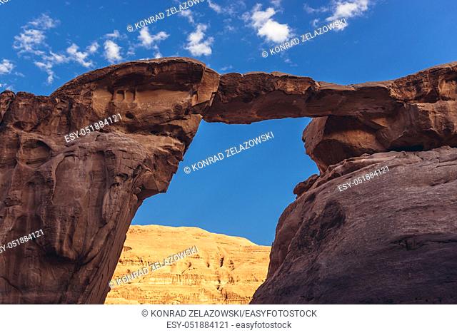 Jabal Umm Fruth Bridge in Wadi Rum valley also called Valley of the Moon in Jordan