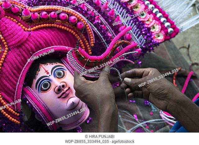Making Mask of Chhau Dance performer in Purulia Village, West Bengal, India