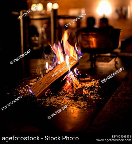 Open fireplace in a cosy restaurant