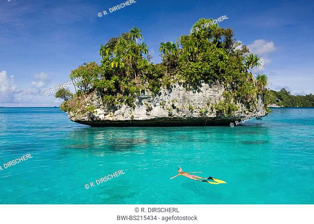 woman snorkeling at Rock Islands, Federated States of Micronesia, Palau
