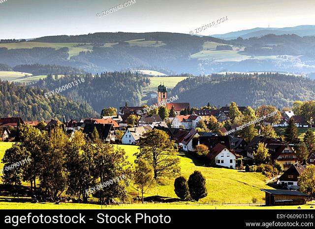 St. Märgen in the Black Forest with a monastery and double church towers