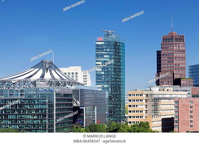 Potsdam square with DB Tower, Sony centre and Kollhoff tower, Berlin, Germany